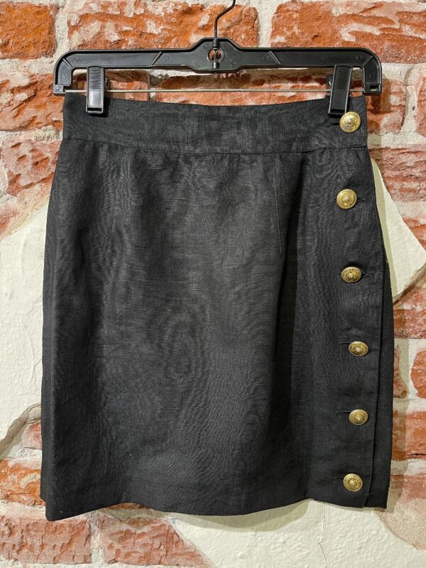 product details: HIGH-WAISTED LINEN MINI SKIRT WITH ORNATE LION SIDE BUTTONS AS-IS photo