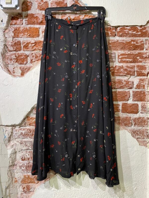 product details: 1990S FLORAL PRINT FRONT BUTTON DOWN MAXI SKIRT 100% SILK photo