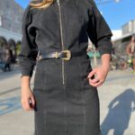 Sold: LATE 80S EARLY 90S LS DENIM MINI DRESS HALF-ZIP FRONT AND CUFF ZIP DETAIL