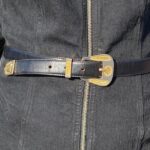 LEATHER BELT WITH GOLD ABSTRACT DESIGN BUCKLE MADE IN URUGUAY