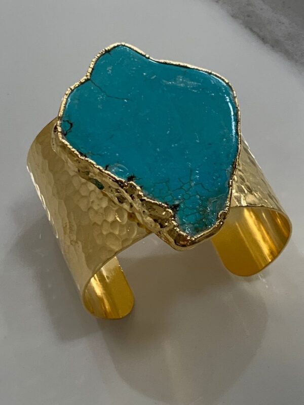 product details: HAMMERED CUFF BRACELET WITH LARGE POLISHED TURQUOISE AGATE SLAB photo
