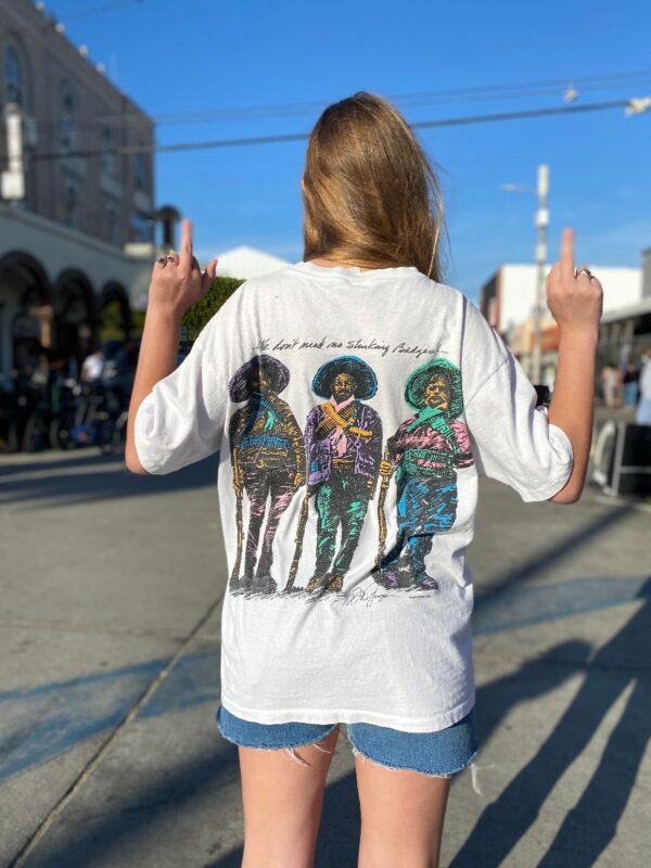 product details: DAYGLOW GUERRILLA OUTLAW GRAPHIC T-SHIRT WE DONT NEED NO STINKING BADGES AS-IS photo
