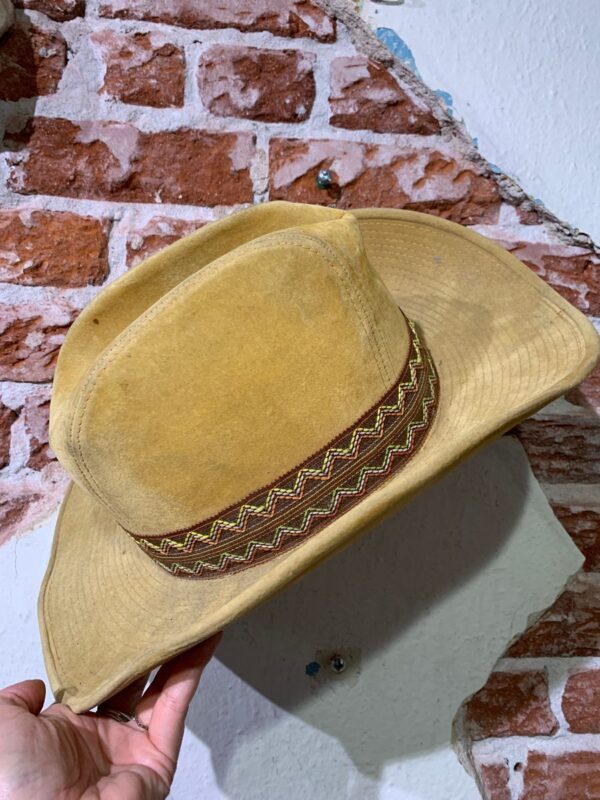 product details: LOW PILE VELVET COWBOY HAT W/ COLORFUL EMBROIDERED WRAP AROUND FABRIC photo
