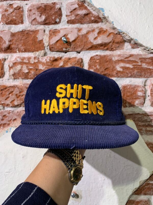 product details: AMAZING VINTAGE CORDUROY SHIT HAPPENS EMBROIDERED TUCKER HAT AS-IS photo