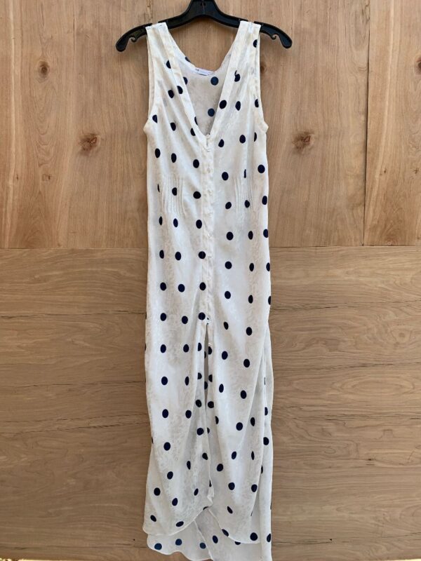 product details: SILKY POLKA DOT & FLORAL BUTTON-UP RUCHED WAIST FLOWY DRESS photo