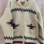 100% WOOL HEAVY ZIP-UP JACKET WITH NATIVE BIRD DESIGN AND POCKETS