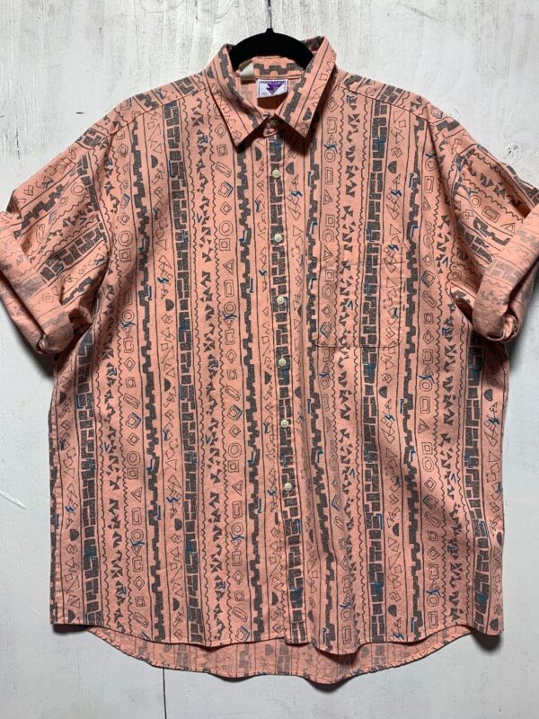 product details: RAD FUNKY 80S PRINT 100% COTTON BUTTON UP SHIRT WITH FRONT POCKET photo