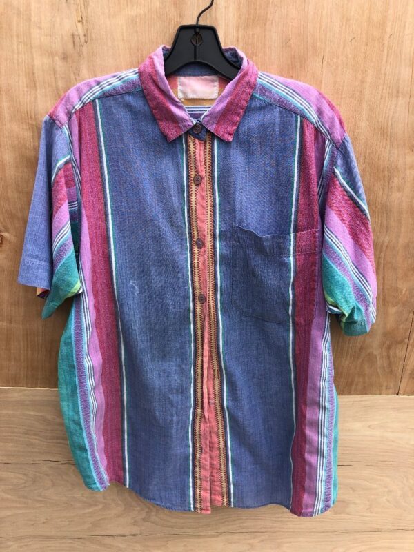 product details: FUN STRIPED SOUTHWESTERN COLORFUL SS BD SHIRT WITH FRONT POCKET photo