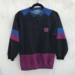 CUTE COLOR BLOCK ONE BUTTON COLLAR CREWNECK SWEATSHIRT WITH CHEST BB LOGO SMALL FIT