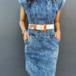 RAD 1980S ACID WASH DRESS CAP SLEEVES, POCKETS, CUT OUT BACK