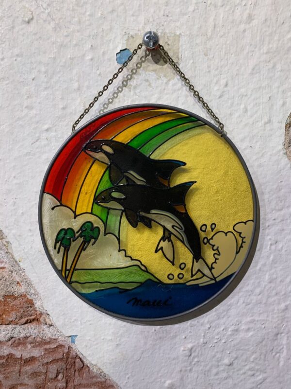 product details: STAINED GLASS MAUI RAINBOW WHALE WALL DECOR photo