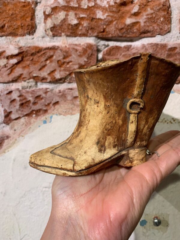 product details: CARVED WOODEN MINI COWBOY BOOT FOLK ART photo