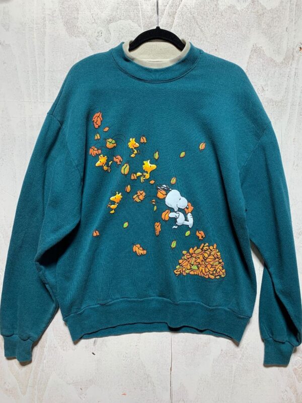 product details: SNOOPY AND WOODSTOCK FALL LEAVES PEANUTS CREWNECK SWEATSHIRT photo