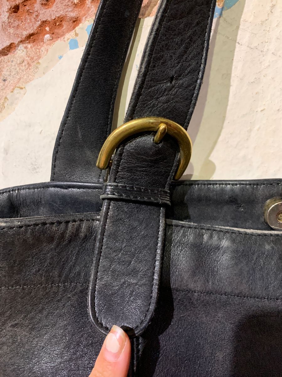 Coach black leather buckle handbag shoulder bag purse vintage tote