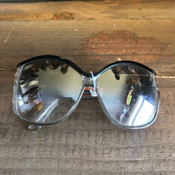 product details: SUNGLASSES LARGE MIRRORED LENSES CLEAR FRAMES photo