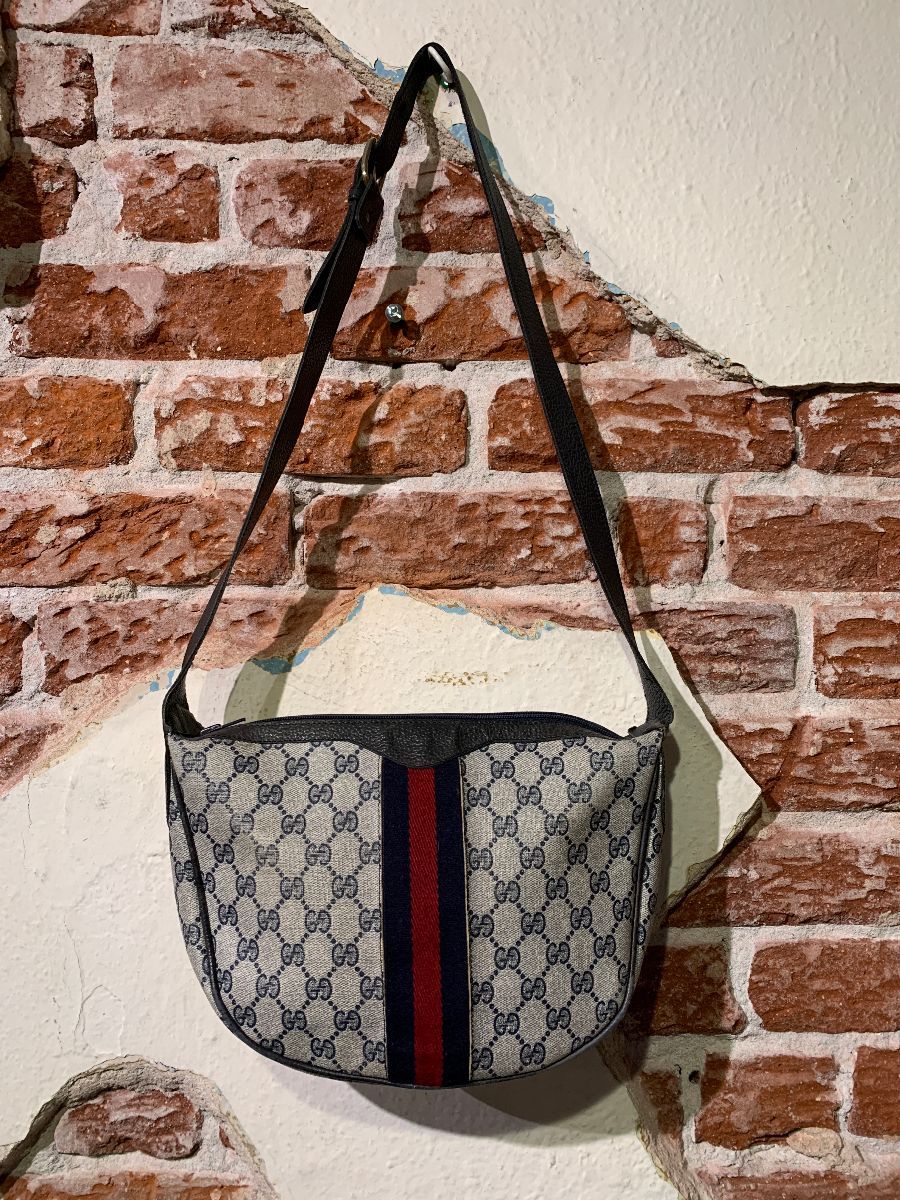 Retro Faux Gucci Monogram Shoulder Bag Front Fabric Stripe | Boardwalk  Vintage