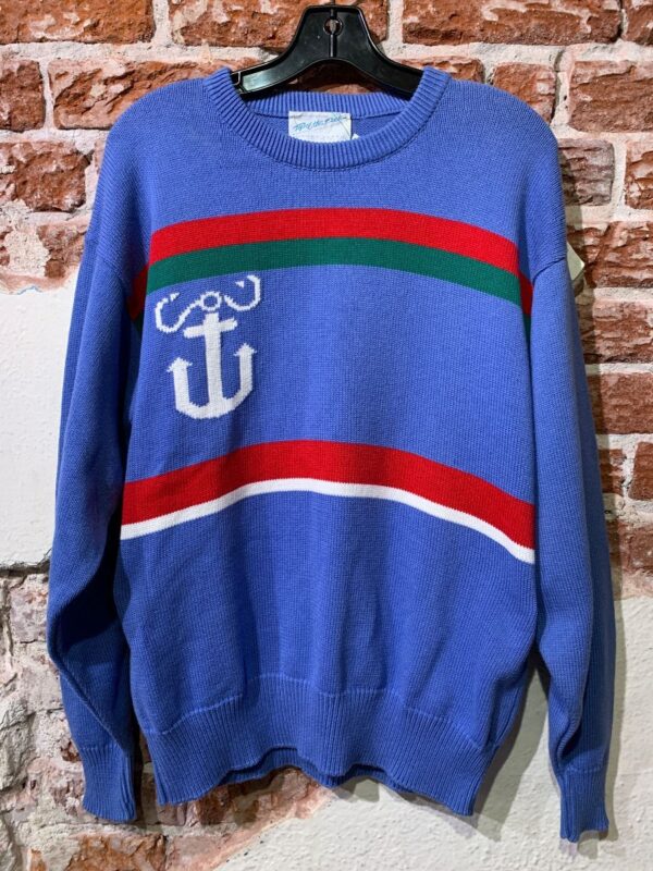 product details: RETRO KNIT STRIPED ANCHOR DESIGN CREW NECK SWEATER photo