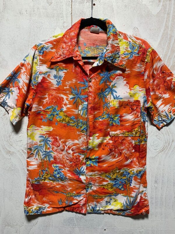 product details: RETRO SS BD SCENIC ISLAND PRINT HAWAIIAN SHIRT SMALL FIT AS-IS photo