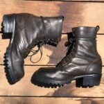 WORN-IN LACE-UP LEATHER HIKING BOOTS WITH VIBRAM SOLES