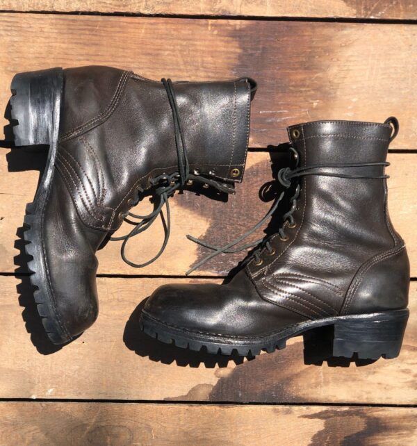 product details: WORN-IN LACE-UP LEATHER HIKING BOOTS WITH VIBRAM SOLES photo