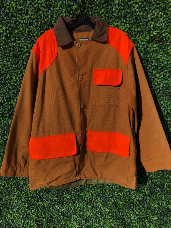 product details: LONG CANVAS HUNTING JACKET WITH DAYGLO PANELS & CORDUROY TRIM photo