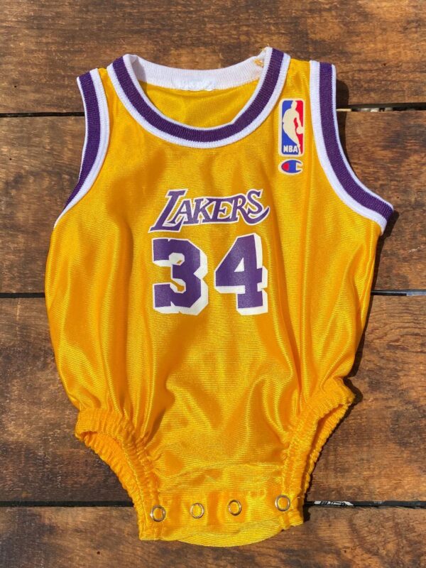 product details: CHAMPION BRAND LOS ANGELES LAKERS ONEAL #34 BABY ONESIE photo
