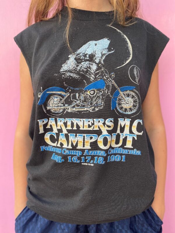 product details: PARTNERS MC CAMPOUT- CAMP AZUZA, CALIFORNIA AUG.1991 OPEN SLEEVE SHIRT photo