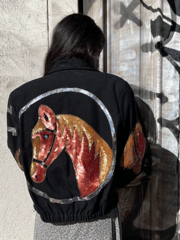 product details: AMAZING 1990S BRUSHED TWILL SNAP-UP JACKET SEQUIN EQUESTRIAN THEMED JACKET photo