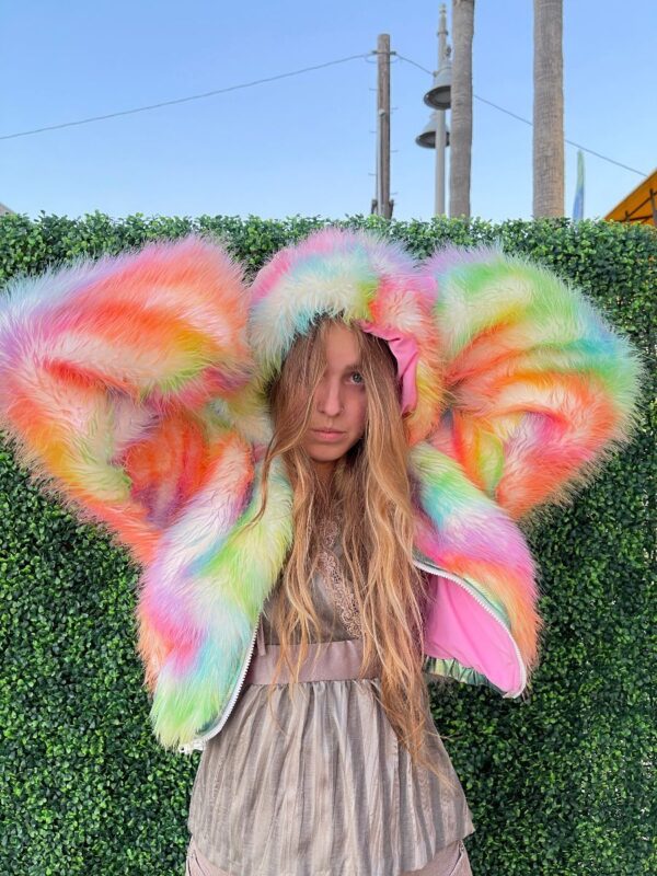 product details: COLORFUL LIGHT UP FUZZY CROPPED HOODED ZIP-UP JACKET photo