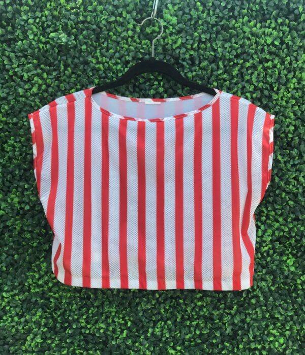 product details: 1990S VERTICAL STRIPE BOXY MESH TOP SLEEVELESS TOP photo