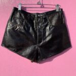 THICK DISTRESSED FAUX LEATHER HIGH-WAISTED SHORTS