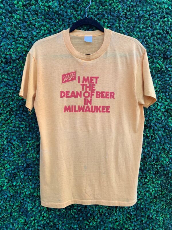product details: AS-IS 1970S *DISTRESSED SCHLITZ I MET THE DEAN OF BEER IN MILWAUKEE T-SHIRT photo