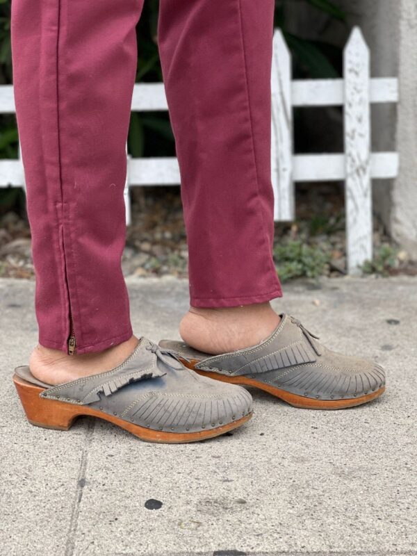 product details: BRUSHED LEATHER SUEDE CLOGS WOOD SOLE photo