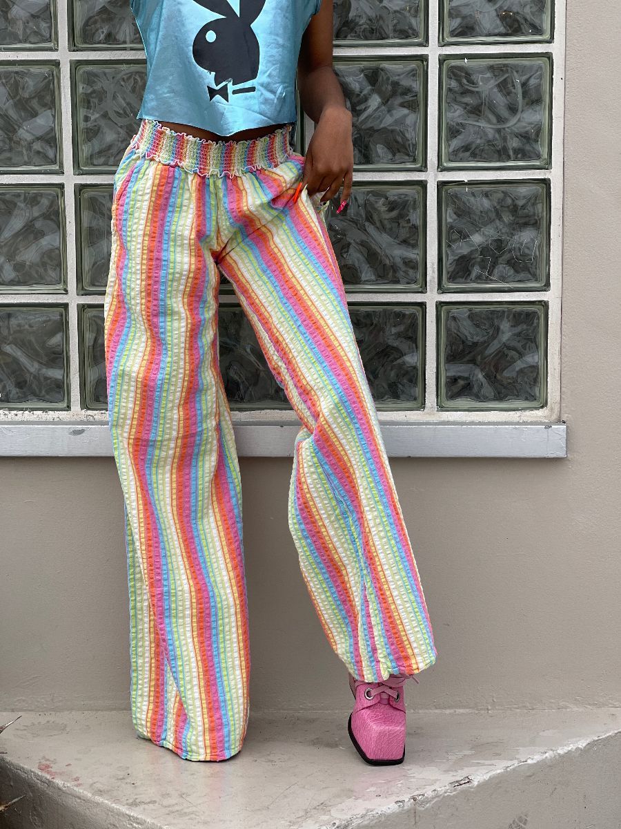 Fun Cotton Rainbow Wide Leg Beach Pants Made In Brasil