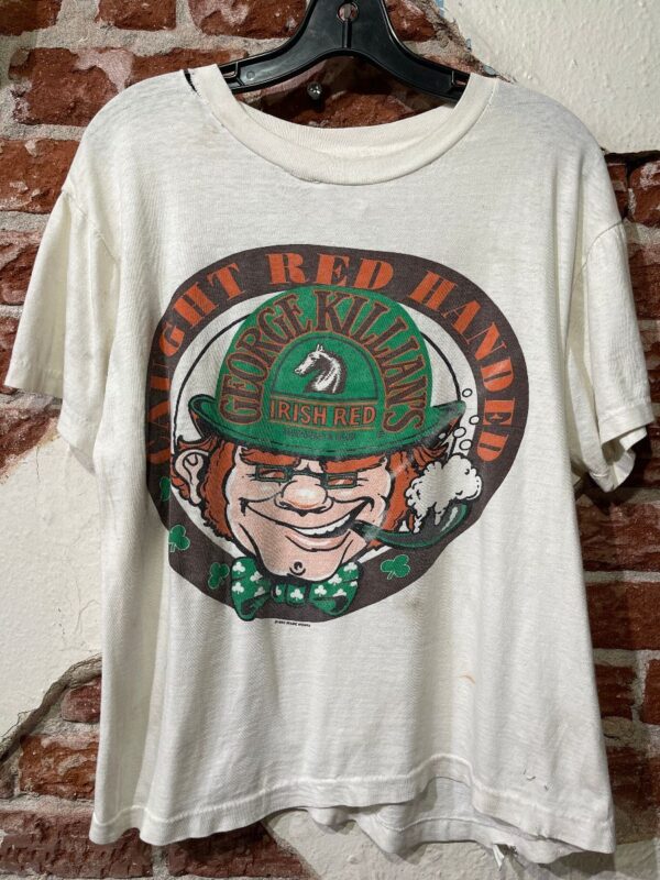 product details: AS IS – 1993 CAUGHT RED HANDED GEORGE KILLIAN\\S IRISH RED LEPRECHAUN GRAPHIC T-SHIRT photo