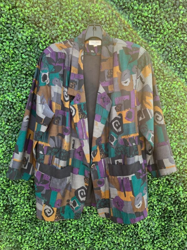 product details: 1990S FUNKY PRINT OVERSIZED SLINKY RAYON BLAZER SINGLE FRONT BUTTON CLOSURE photo