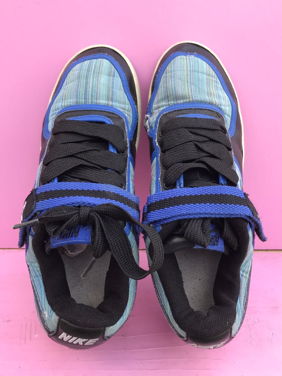Nike Low Top Velcro Strap Blue Stripe Pattern Sneakers | Boardwalk Vintage