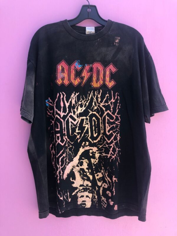 product details: REPURPOSED AND CUSTOMIZED AC/DC SCREENPRINT ON AC/DC T-SHIRT photo