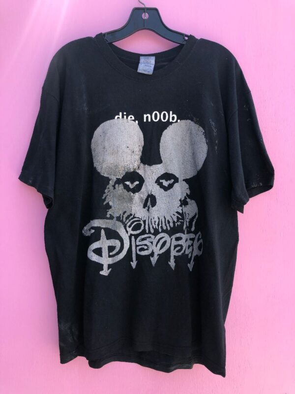 product details: DIE NOOB DISOBEY MOUSE LOCAL ARTIST CUSTOM MIXED HAND AND SCREEN PRINTED SHIRT photo