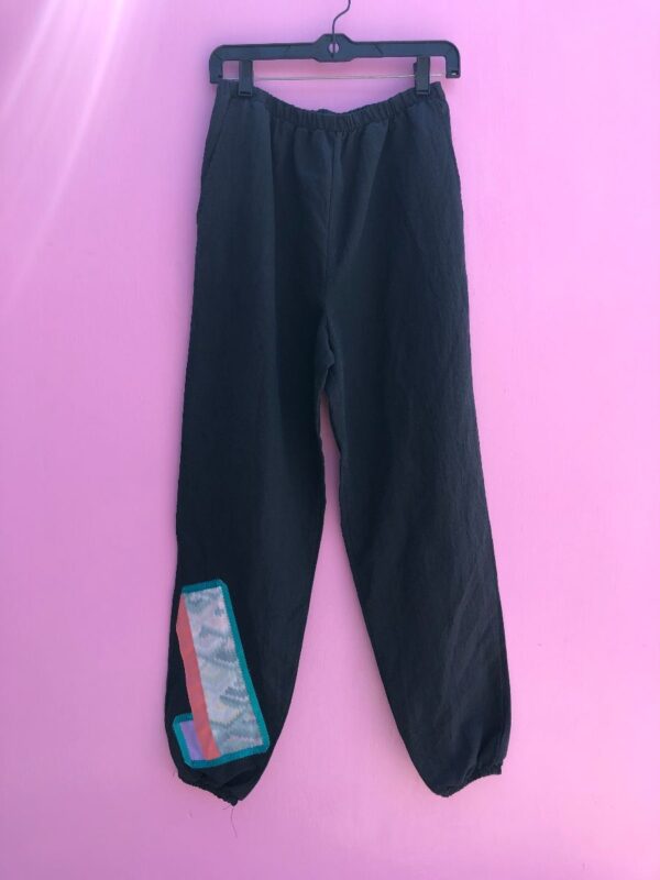 product details: SUPER COOL NYLON TRACK PANTS CINCHED BOTTOM FUNKY PATCHWORK photo