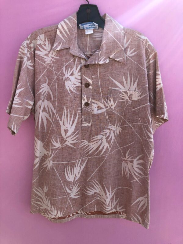product details: SS BD COLLARED SHIRT LEAF PRINT WOOD BUTTONS photo