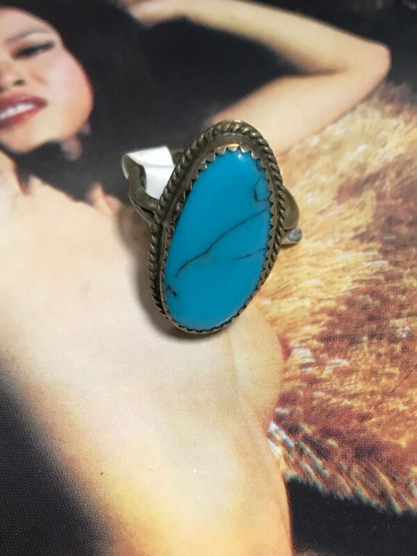 product details: STERLING SILVER & TURQUOISE NUGGET OVAL RING photo