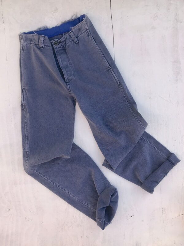 product details: THICK DISTRESSED TOP CANVAS FRENCH WORKWEAR INDIGO DYED PANTS photo