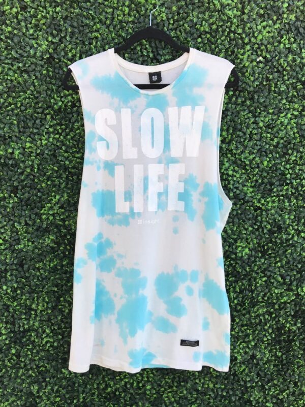 product details: SLOW LIFE LARGE TEXT TIE DYE MUSCLE SHIRT photo