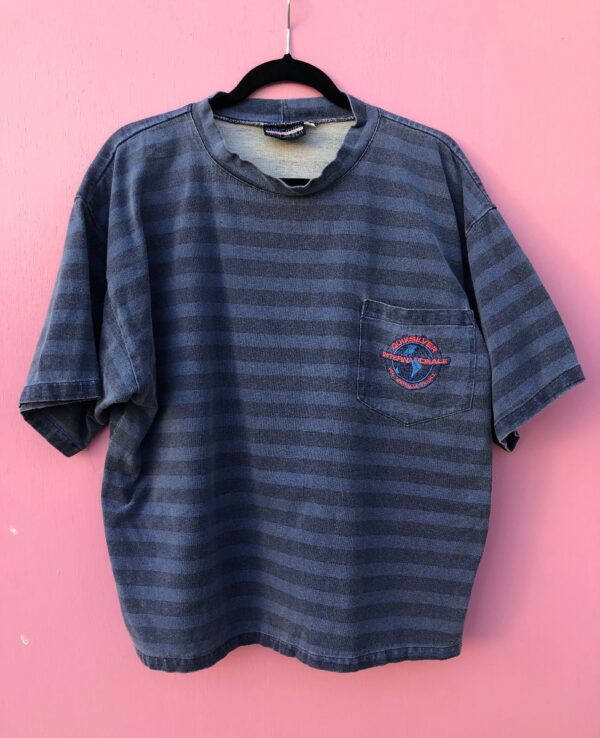 product details: RAD 1980S-90S FADED QUIKSILVER INTERNATIONALE HORIZONTAL STRIPED SURF BOXY CUT POCKET TEE photo