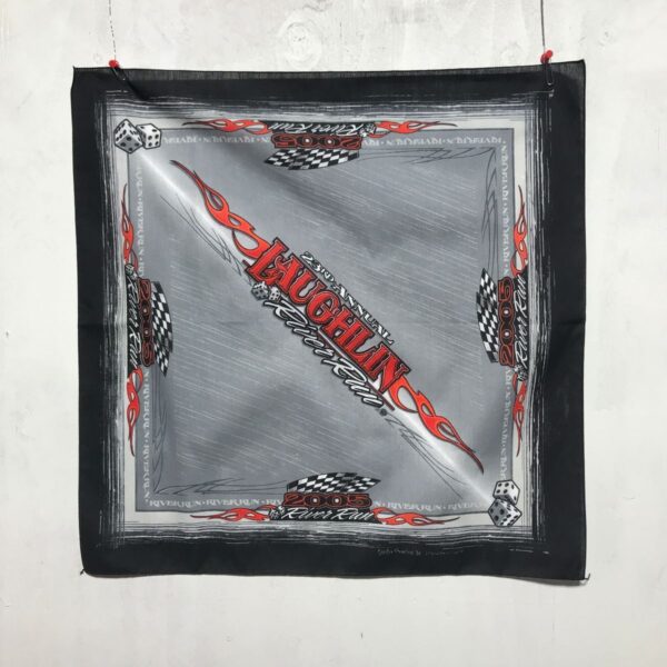 product details: 2005 LAUGHLIN RIVER RUN BANDANA WITH RACING FLAGS AND DICE photo