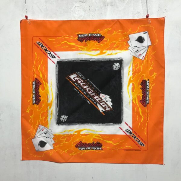 product details: DEADSTOCK 2003 LAUGHLIN RIVER RUN BANDANA WITH FLAMES, PLAYING CARDS AND DICE photo