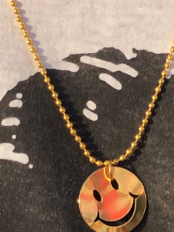 product details: 18K GOLD PLATED OVERSIZED SMILEY FACE CHARM NECKLACE ON BALL CHAIN photo