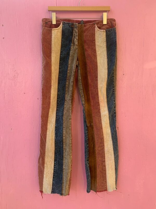 product details: MIXED MATERIAL CORDUROY VERTICAL STRIPE Y2K PATCHWORK PANTS photo