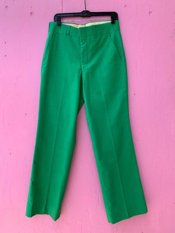 product details: KELLY GREEN TEXTURED WEAVE LINEN-LIKE TROUSERS photo